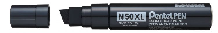 Pentel N50XL 6 Pack Black Permanent Marker Jumbo Chisel Tip 17mm Line - Image 1