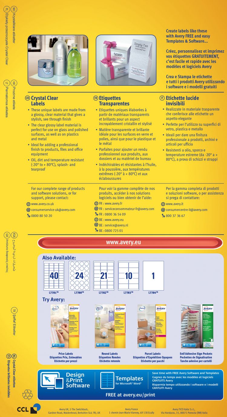 Avery L7784-25 Crystal Clear Labels 25 sheets - 1 label per sheet - Image 3