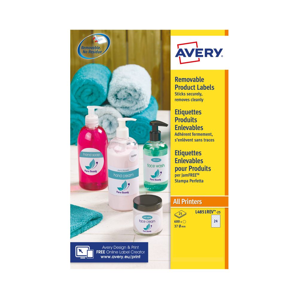 Avery L4851REV-25 37mm Removable Round Labels 25 Sheets - 24 Labels per Sheet