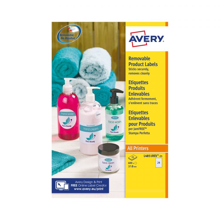 Avery L4851REV-25 37mm Removable Round Labels 25 Sheets - 24 Labels per Sheet