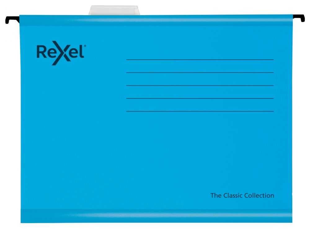 Rexel Classic Foolscap Reinforced Suspension File Blue 15mm V-base Pack of 25