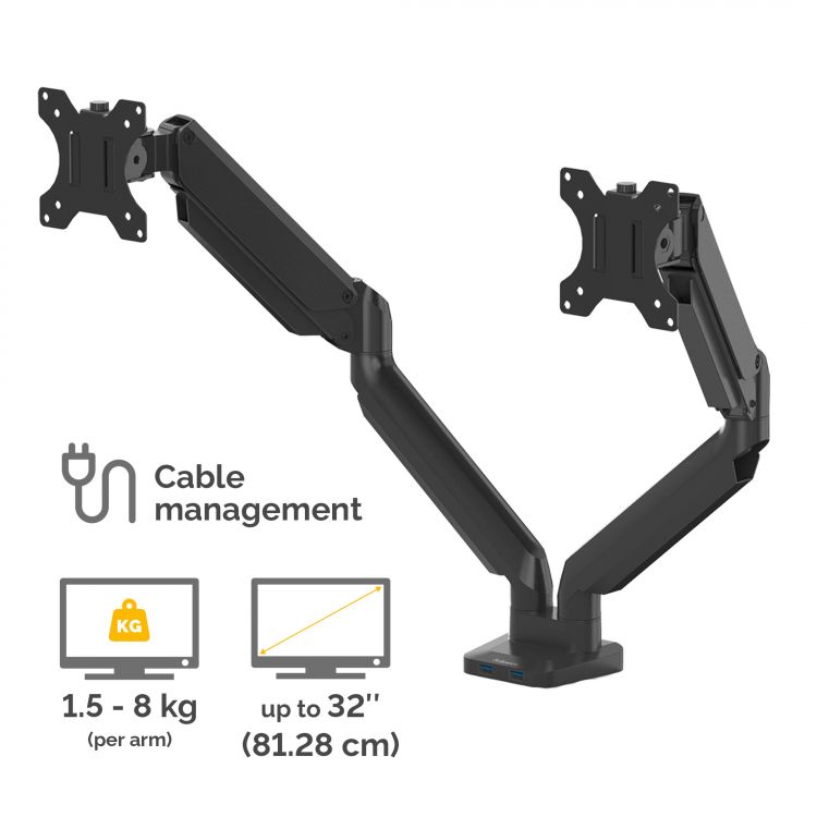 Fellowes 8042501 Platinum Series Dual Horizontal Monitor Arm - Image 3
