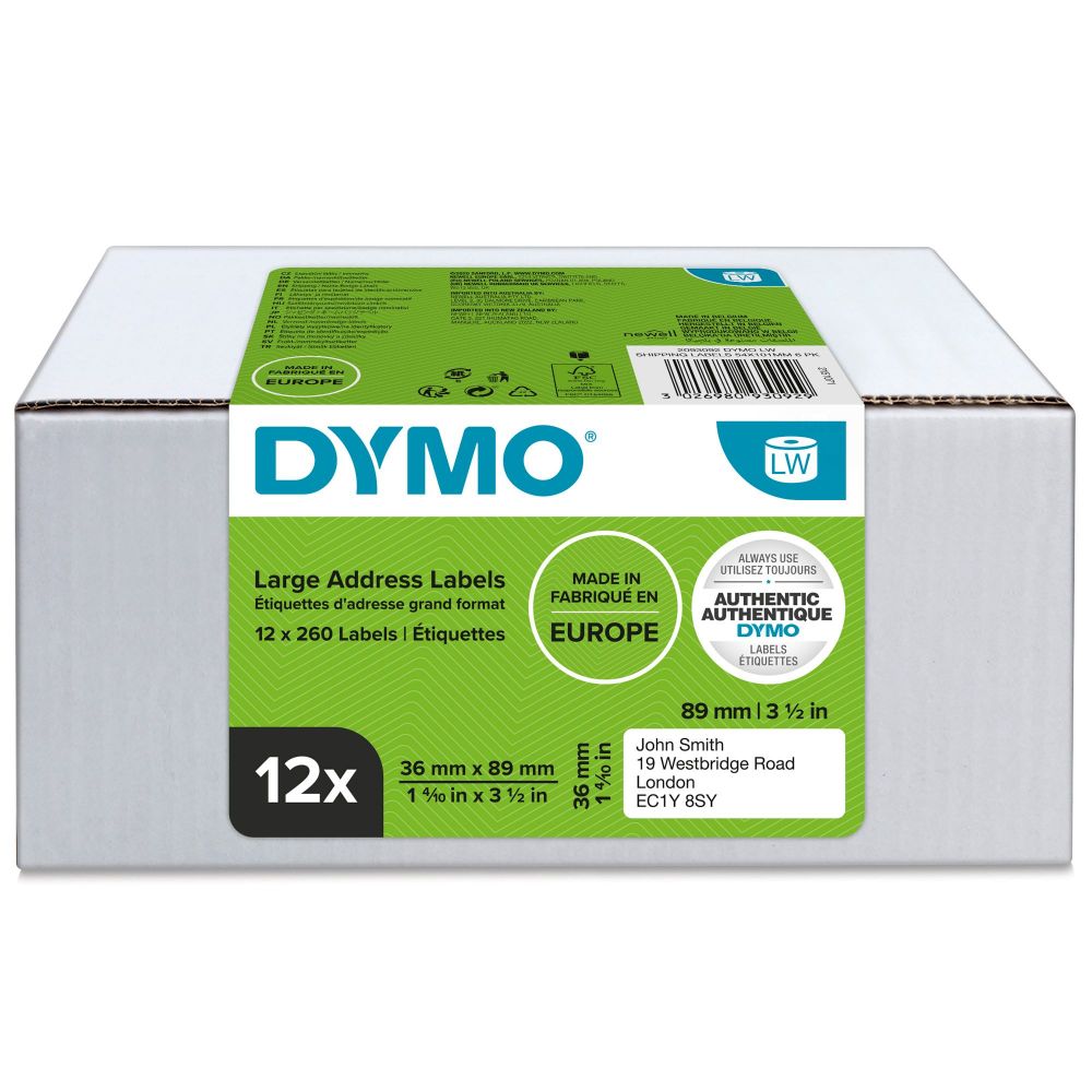 Dymo 99012 12 Rolls LW Large Address Labels 36 x 89mm