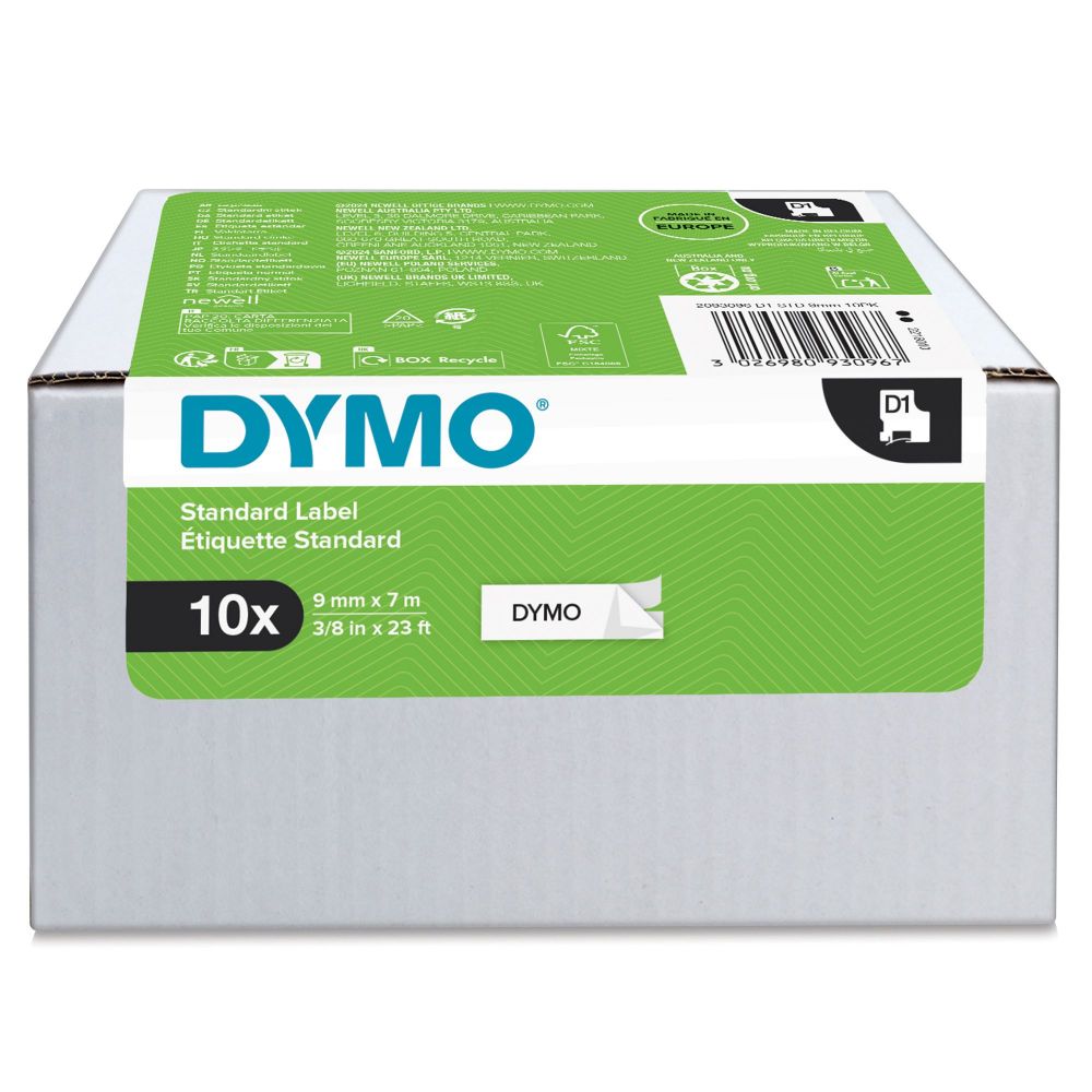 Dymo 40913 D1 9mm x 7m Black on White Tape 10 Pack