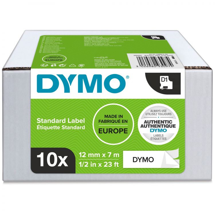 Dymo 45013 D1 12mm x 7m Black on White Tape Pack of 10