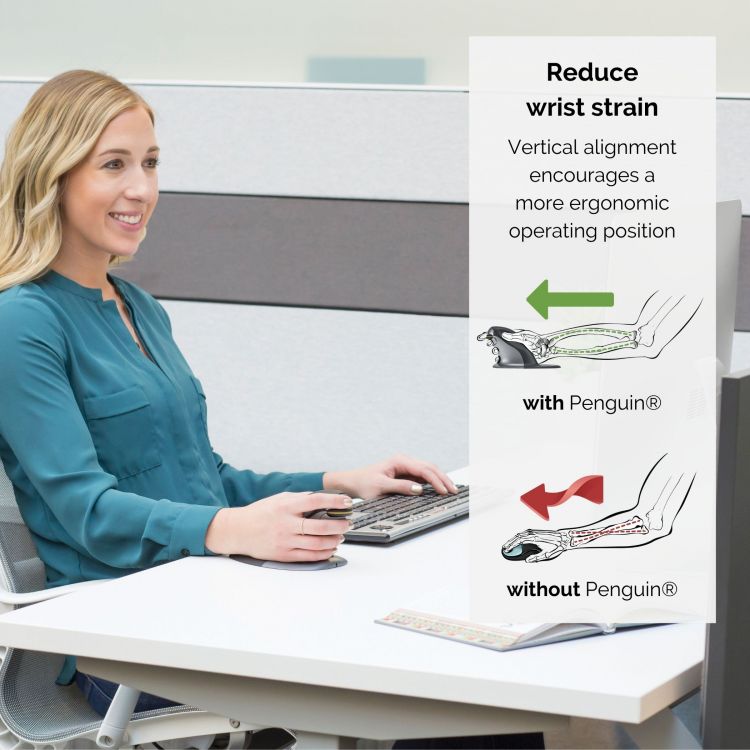 Fellowes 9894701 Medium Penguin Ambidextrous Vertical Mouse - Wireless - Image 3