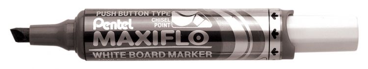 Pentel Maxiflo 12 Pack Black Whiteboard Marker Chisel Tip 1.5-6.2mm Line - Image 1