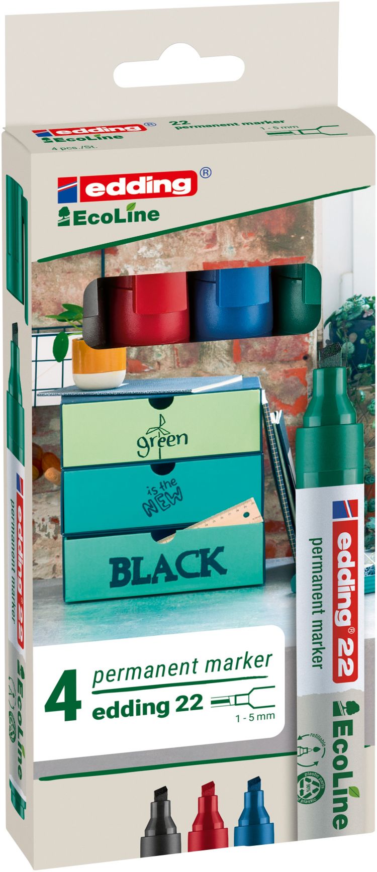 edding 22-4 S EcoLine permanent marker Pack of 4 - Image 2