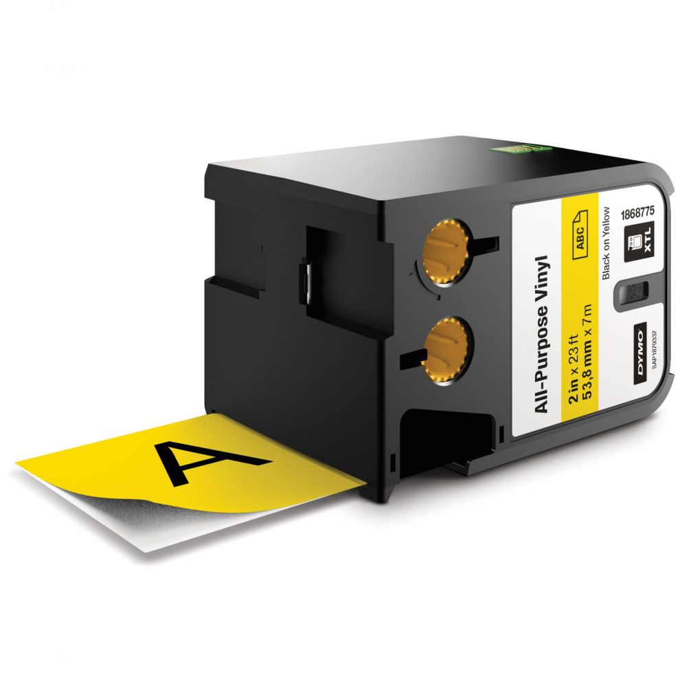 Dymo 1868775 XTL 54mm x 7m Roll All-Purpose Vinyl Black on Yellow