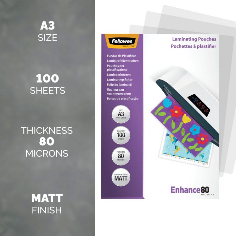 Fellowes 5452003 Matt A3 80Mic Pouch 100pk - Image 2