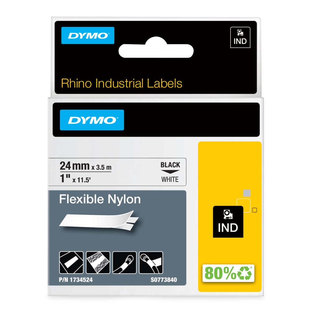 Dymo 1734524 24mm Black on White Flexible Tape - S0773840