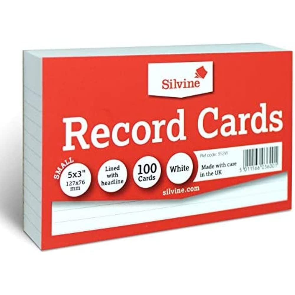 Silvine Record Cards 127x76mm Ruled White Pack of 100