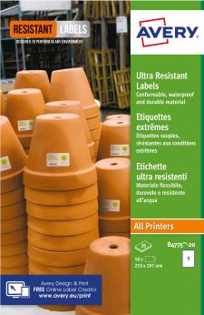 Avery B4775-20 Ultra Resistant Labels 20 sheets - 1 Labels per Sheet thumbnail 1