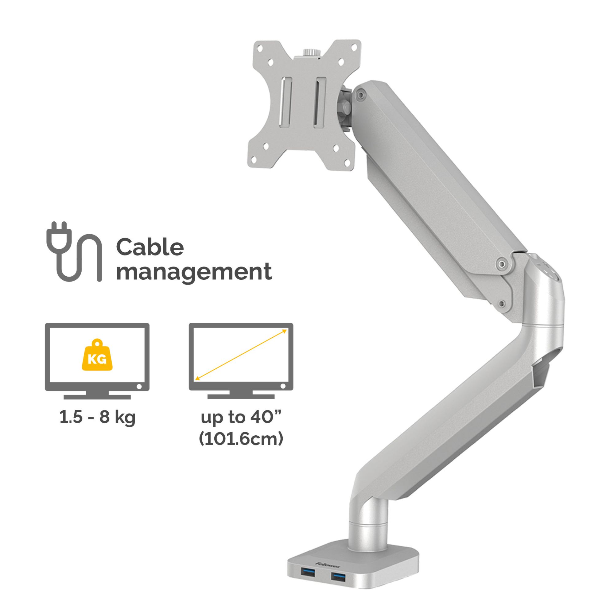 Fellowes 8056401 Platinum Series Single Monitor Arm - Silver
