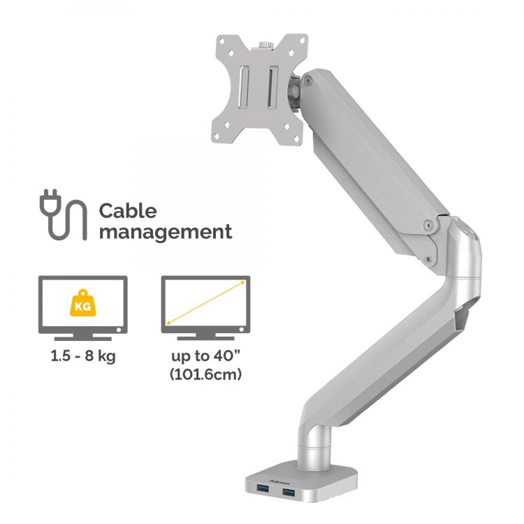 Fellowes 8056401 Platinum Series Single Monitor Arm - Silver - Image 2