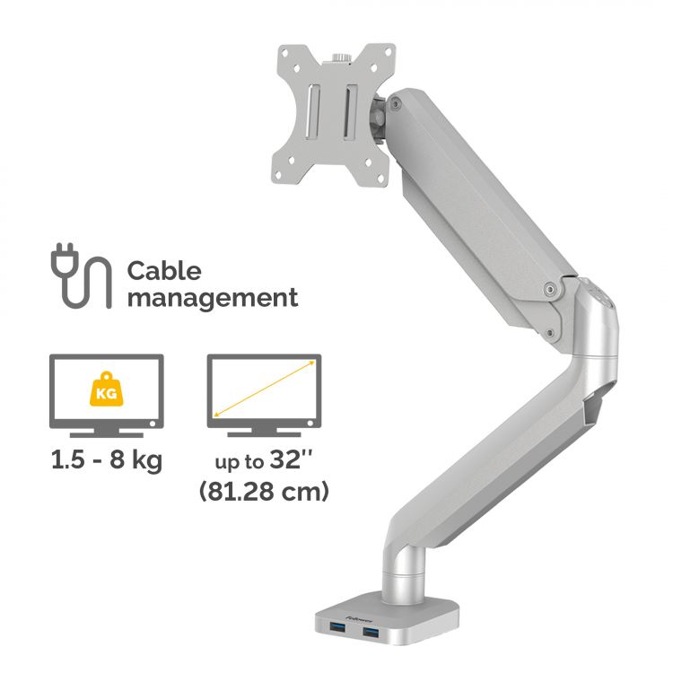 Fellowes 8056401 Platinum Series Single Monitor Arm - Silver - Image 3