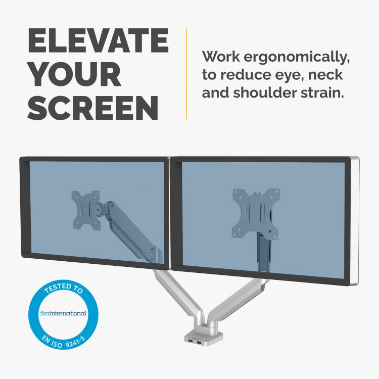 Fellowes 8056501 Platinum Series Dual Monitor Arm - Silver - Image 2