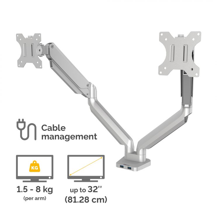 Fellowes 8056501 Platinum Series Dual Monitor Arm - Silver - Image 3