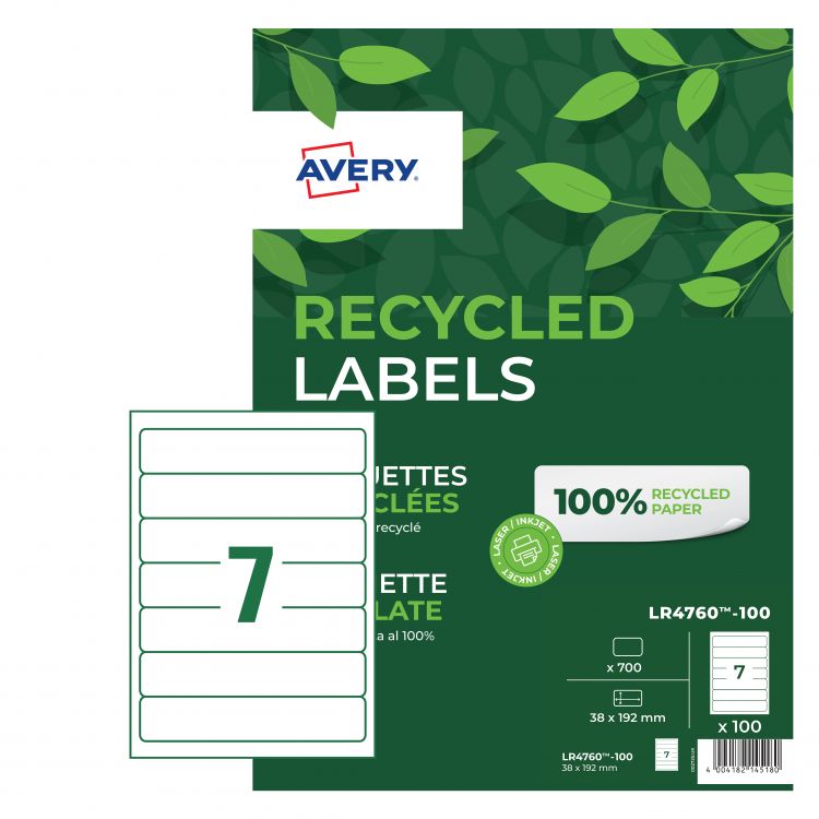 Avery LR4760-100 Recycled Filing Labels 100 sheets - 7 Labels per Sheet - Image 2