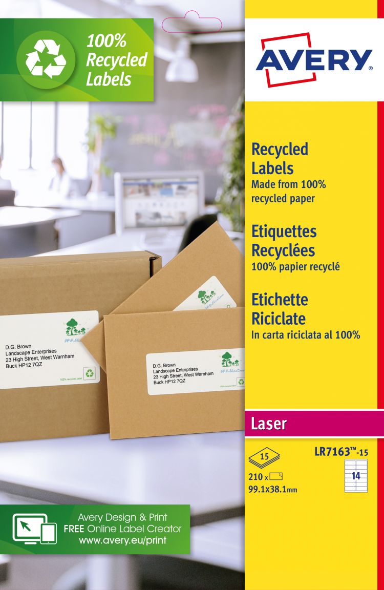 Avery LR7163-15 Recycled Address Labels 100 sheets - 14 Labels per Sheet - Image 3