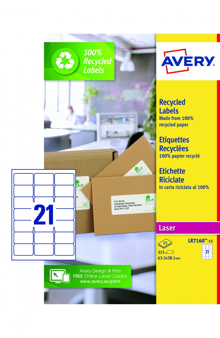 Avery LR7160-15 Recycled Address Labels 15 sheets - 21 Labels per Sheet - Image 4